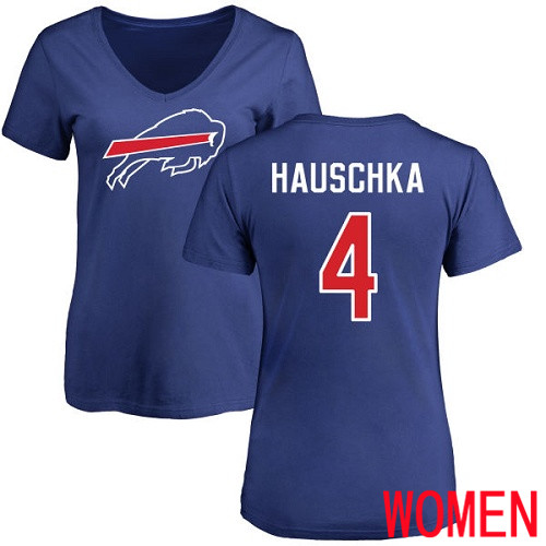 NFL Women Buffalo Bills #4 Stephen Hauschka Royal Blue Name and Number Logo T Shirt->women nfl jersey->Women Jersey